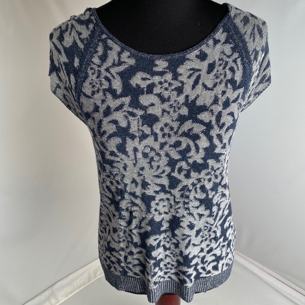 Le Phare De La Baleine Navy Blue Short Sleeve Knit Sweater Top
